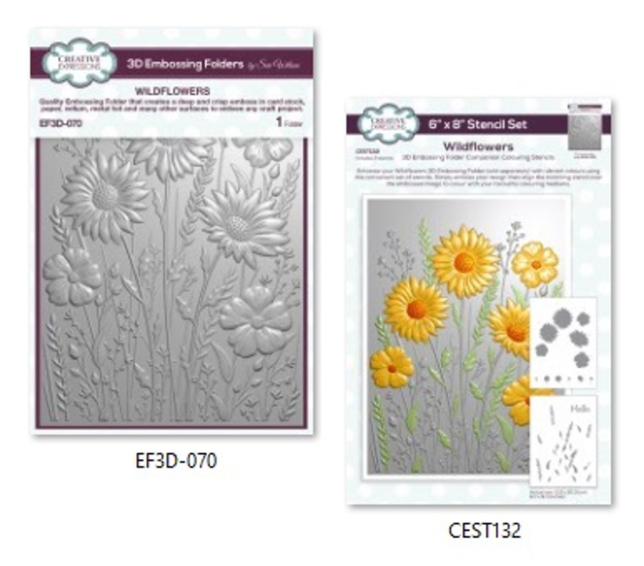 Creative Expressions 3D Embossing Folders & Matching Stencils Set -  Wildflowers - Scrapbooking Made Simple